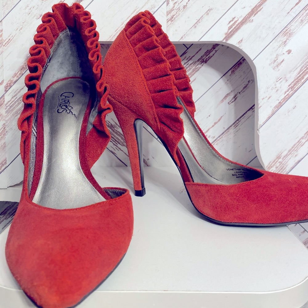Gorgeous Carlos Red Suede Flare Heels